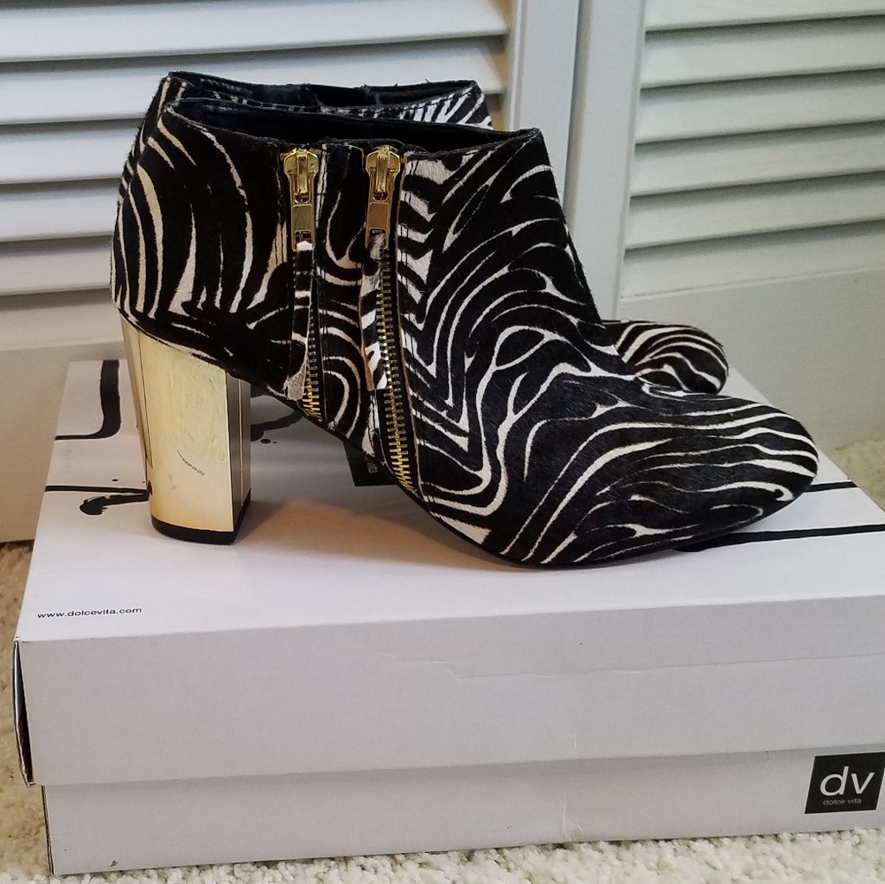 DV by Dolce Vita zebra gold heeled booties
